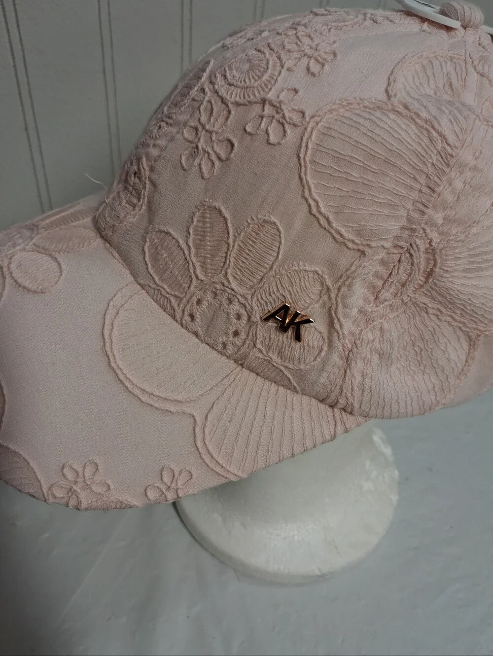Anne Klein Pale Pink Floral Adjustable Cotton Twill Baseball Cap